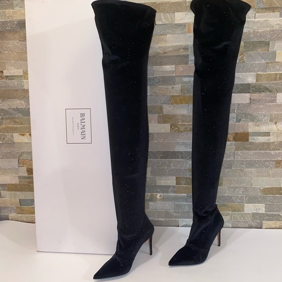Balmain Amazone Glitter Over-The-Knee Boot - Picture 3 of 13